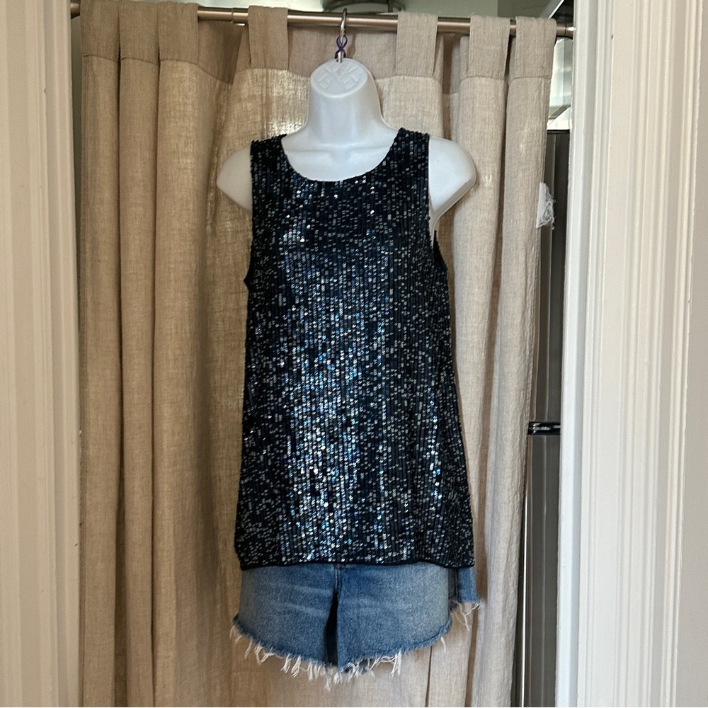 Calypso St. Barth Dark Blue Sequined Silk Tank Top - XS - excellent condition
